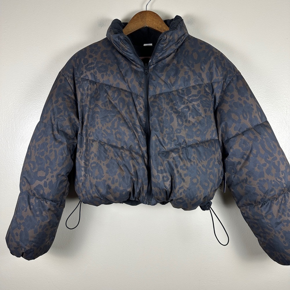 Arizona Jean Co Juniors Medium Reversible Puffer Jacket Brown Leopard Black NEW